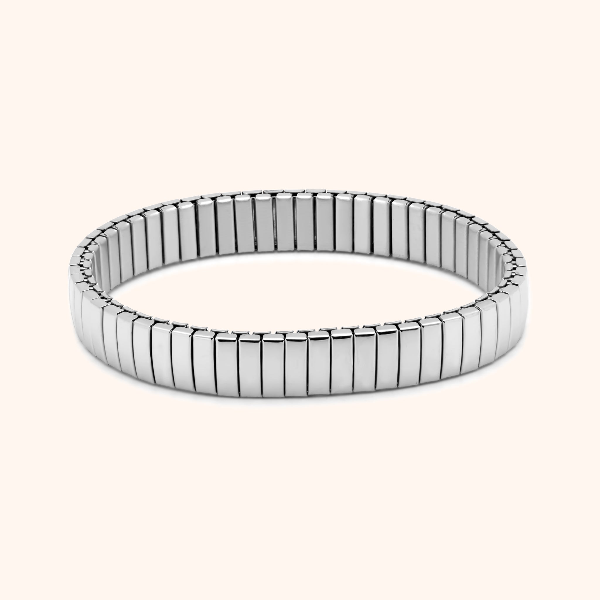 Silver 9mm stretch bracelet in 18k gold and stainless steel with ribbed design
